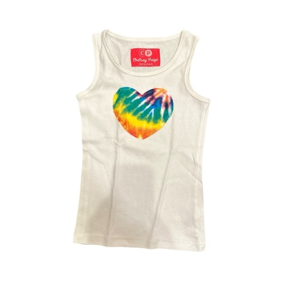 Kid’s White Tank Top W/ Tie Dye Heart Patch - Picture 8 of 9